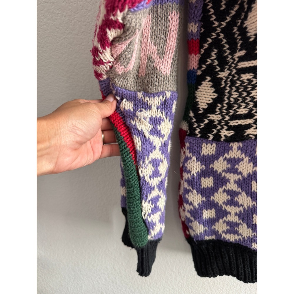 Vintage Absolutely NO! Jeans Patchwork Knit Sweater Multi Color Oversized OSFM - Picture 4 of 10